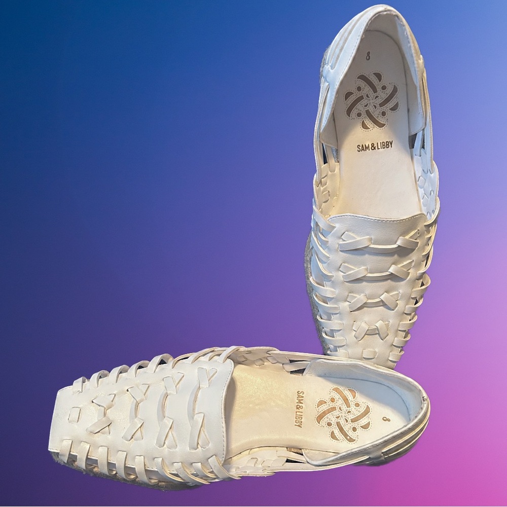 Sam & Libby Women's Asha Espadrille white slip on square toe sandal size 8